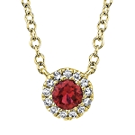 SHY CREATION RUBY & DIAMOND HALO NECKLACE 