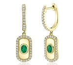 SHY CREATION EMERALD AND DIAMOND OVAL EARRINGS 