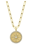 SHY CREATION DIAMOND COMPASS ROSE PAPER CLIP NECKLACE