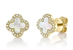 SHY CREATION MOTHER OF PEARL DIAMOND POST EARRINGS 