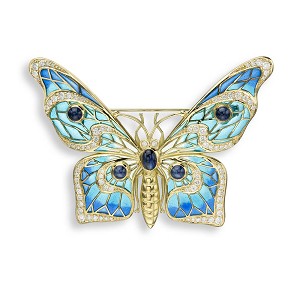 Nicole Barr "Blue Sapphire Butterfly" Brooch 18kt Gold 