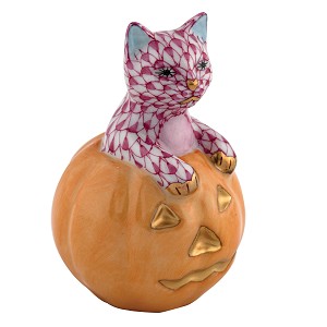 Herend "Jack O Lantern Kitty" Raspberry 