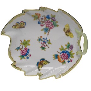 Herend "Queen Victoria" Large Leaf Dish Green 
